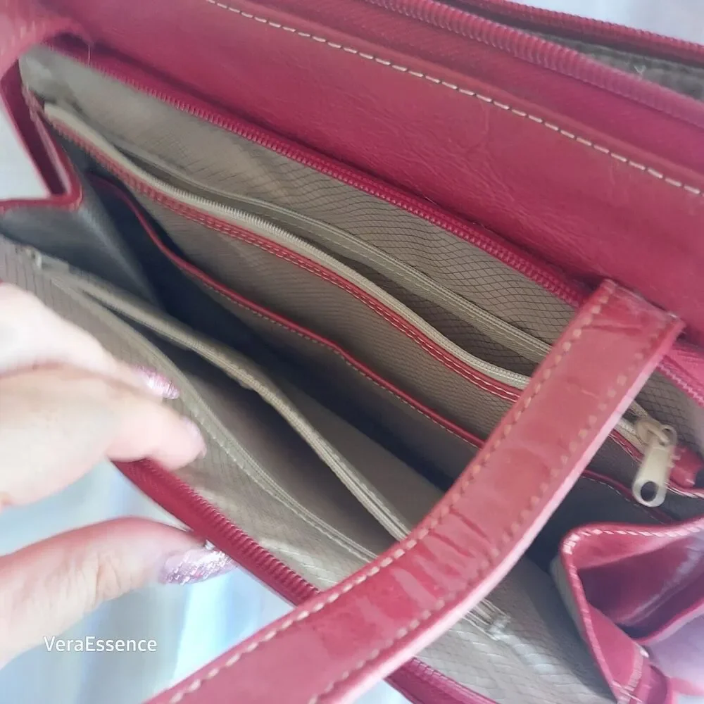 Large Buxton Euro Tote Red Leather Laptop Accessories Shoulder Bag Briefcase